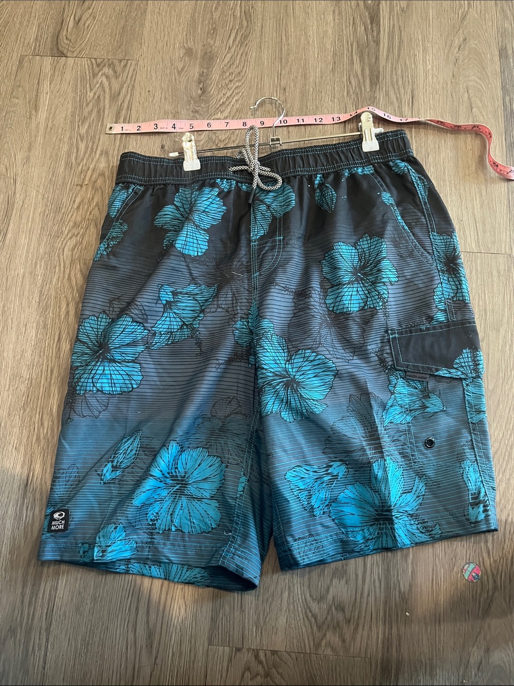 Men's Black & Teal Floral Swim Trunks